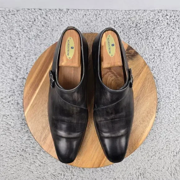 Magnanni Saks Fifth Avenue Men 9M Efren Gray Patina Monk Strap Loafer Dress Shoe